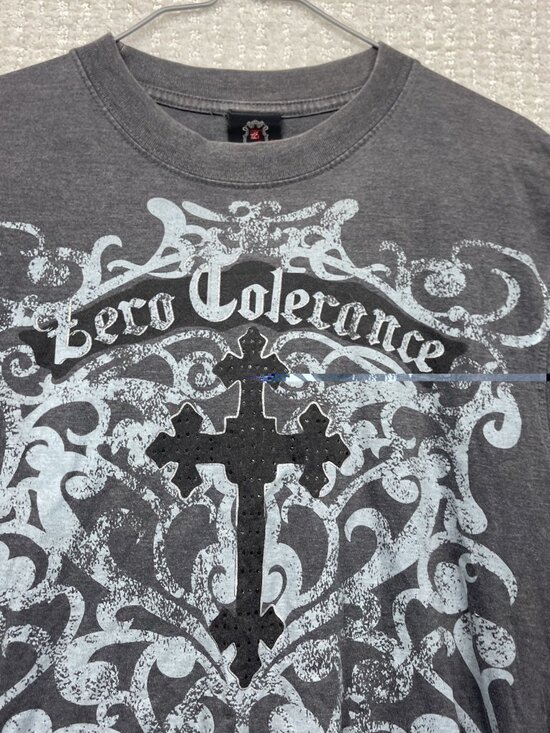 Y2K Zero Tolerance Gray T-shirt Grunge Punk Goth Affliction Style Cross Men Sz M - Picture 6 of 11